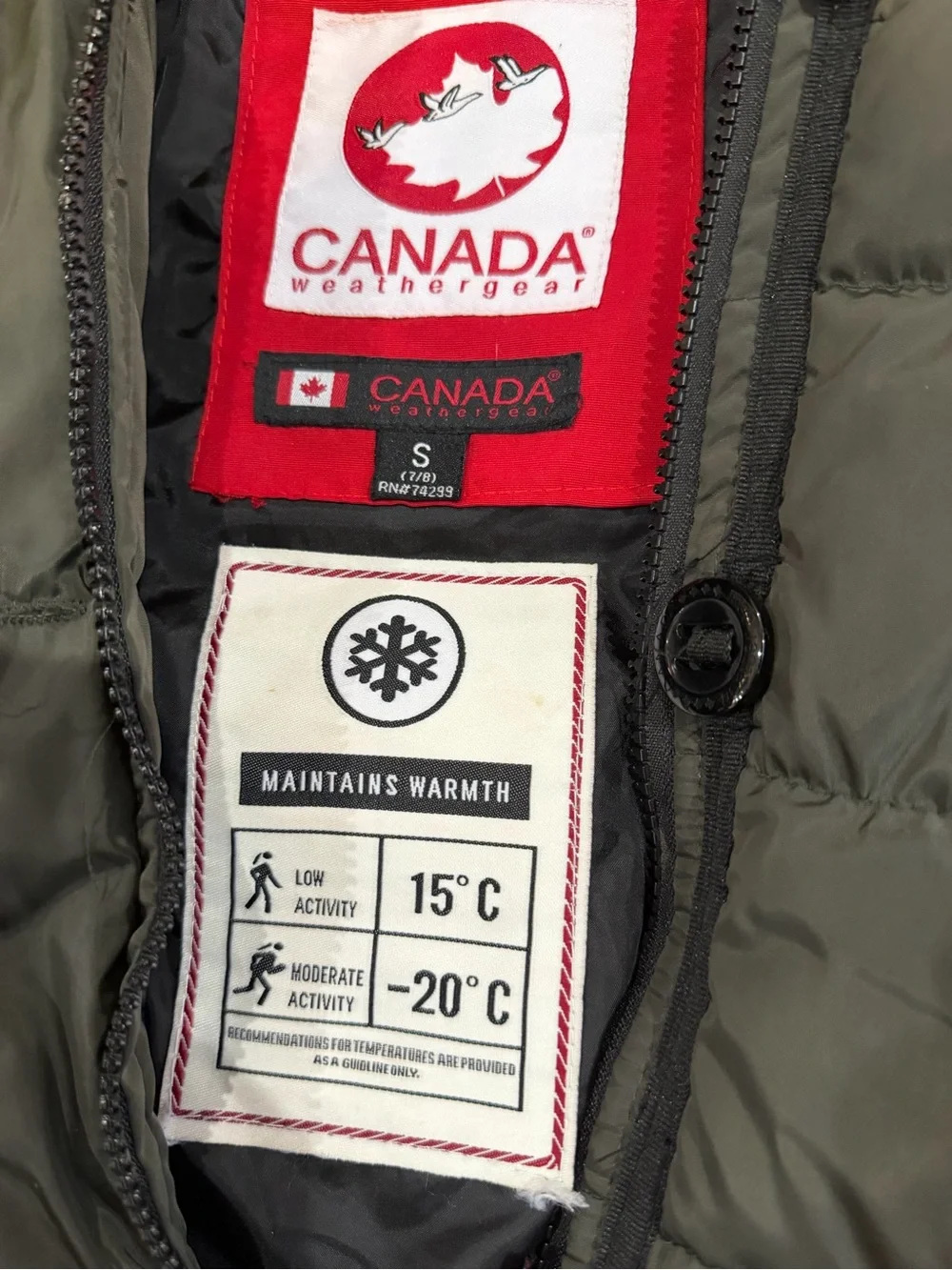 Canada Weathergear Weather-Resistant Kids Puffer Jacket in Olive Green Sz S 7/8